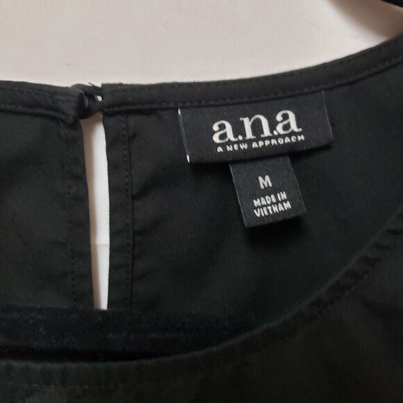 a.n.a Women’s Black Cotton Formal Top White Pearl Accents, Bell Sleeve Sz M NWOT - Picture 6 of 8